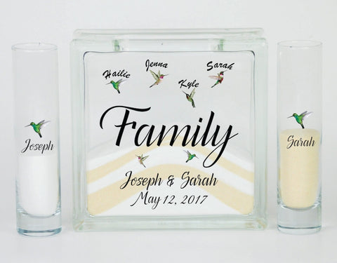 Blended Family Unity Sand Set - Unity Candle Alternative - Family Hummingbirds