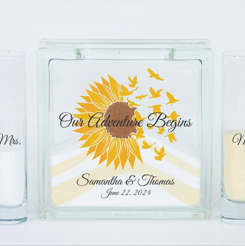 Sand Ceremony Set, Sunflower Unique Unity Sand Vase for Wedding, Wedding Sand, Sunflower Wedding Decor, Candle Alternative, Sand Ceremony Kit with Lid