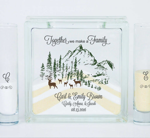 Blended Family Wedding Unity Sand Ceremony Jar with Lid, Unity Candle Alternative, Together We Make a Family Woodland Mountain Sand Set with Sand Included
