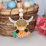 Highland Cow Easter Basket Name HangTag, Easter Gift Tag, Handmade Wood Easter Tag, Personalized Keepsake Easter Charm, Name tag for Basket