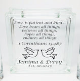 Religious Wedding Sand Ceremony Set "Love is Patient Love is kind" 1st Corinthians 13:4