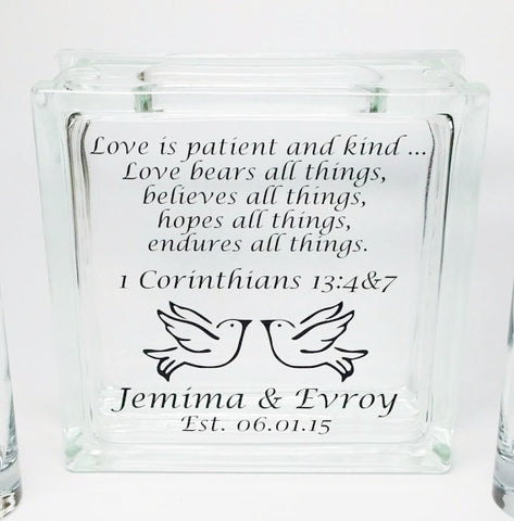 Religious Wedding Sand Ceremony Set "Love is Patient Love is kind" 1st Corinthians 13:4