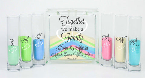 Together We Make a Family Blended Family Unity Sand Set with White Interlocking Hearts - Unity Candle Alternative