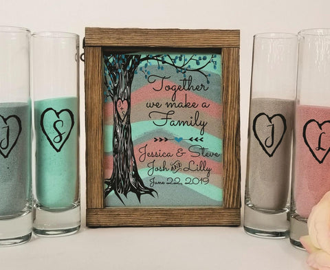 Sand Ceremony Set for Blended Family, Rustic Wedding Shadow Box Sand Ceremony Set, Unity Candle Alternative, Beach or Outdoor Wedding Decor