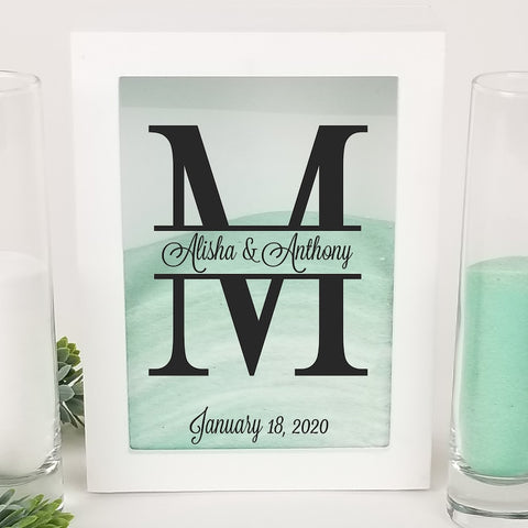 Unity Sand Ceremony Set for Wedding, Split Monogram, Personalized Unity Candle Alternative