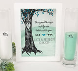 Unity Sand Ceremony Set White Shadow Box - Wedding Sand Ceremony Frame with Sand and Vases