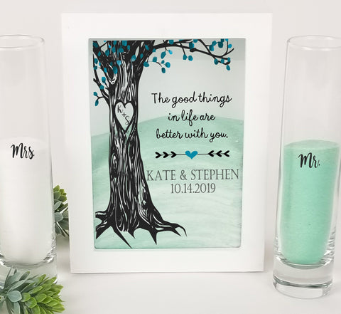 Unity Sand Ceremony Set White Shadow Box - Wedding Sand Ceremony Frame with Sand and Vases