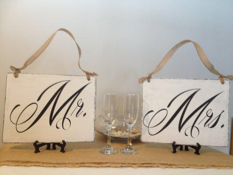 Double Sided, Shabby Cottage Chic Wedding Signs, Photo Props, "Mr. and Mrs." with "Thank You" on the Back