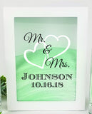 Unity Sand Ceremony Set White Shadow Box - Mr. & Mrs. Hearts with Surname