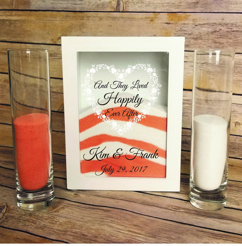 Unity Sand Ceremony Set White Shadow Box - And they lived Happily Ever After