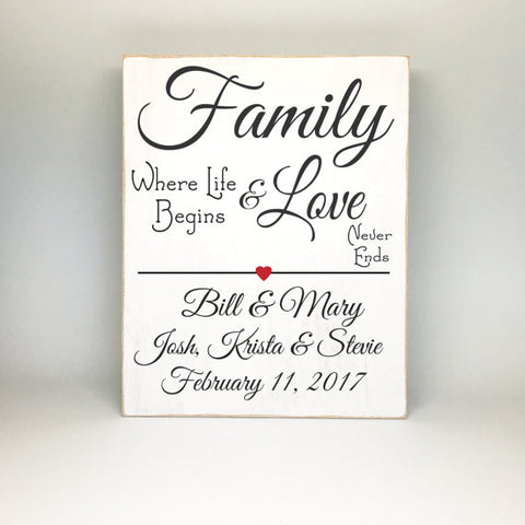 Blended Family Wedding Sign - "Family Where Life Begins and Love Never Ends" - Rustic Wedding Sign - Rustic Wedding Decor