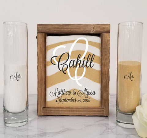 Rustic Barn wood Unity Sand Shadow Box Set, Wedding Unity Candle Alternative for Barn, Beach, Rustic, Country, Outdoor or Traditional Wedding, Monogram with Last Name