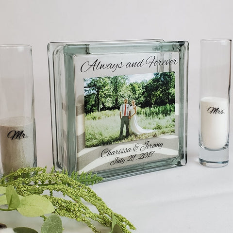 Sand Ceremony Set with Printed Photo, Unity Sand Ceremony Vase with Lid, Unity Candle Alternative, Sand Ceremony Frame for Picture of Couple